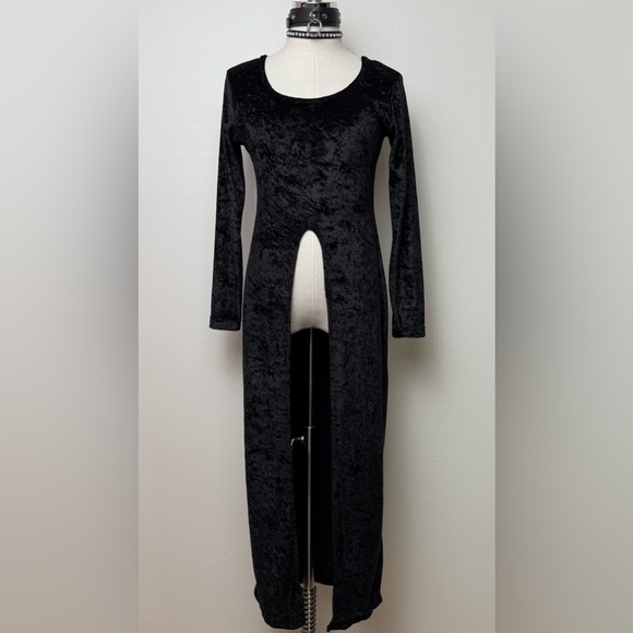 Vintage 90's Duster Maxi Velvet Goth Vamp Long Sleeve Top Medium - Picture 2 of 8